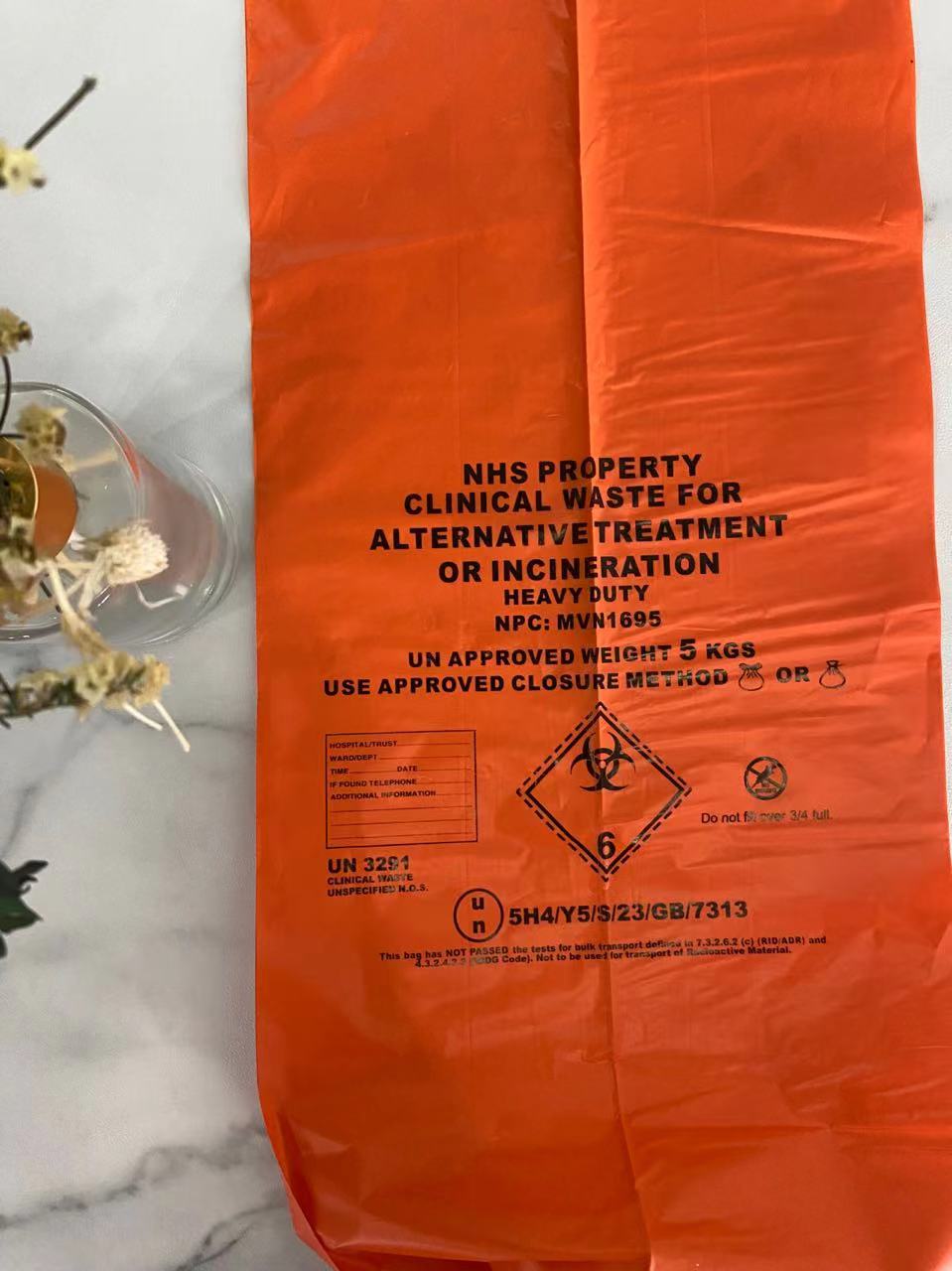 PE Disposal Medical Waste Plastic Trash Bags On Roll