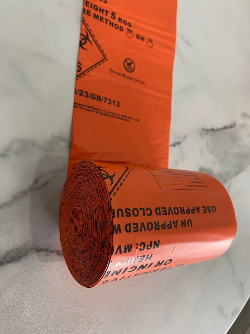 PE Disposal Medical Waste Plastic Trash Bags On Roll