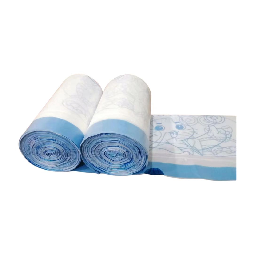 Bolsas de basura estampadas blancas con cordón azul