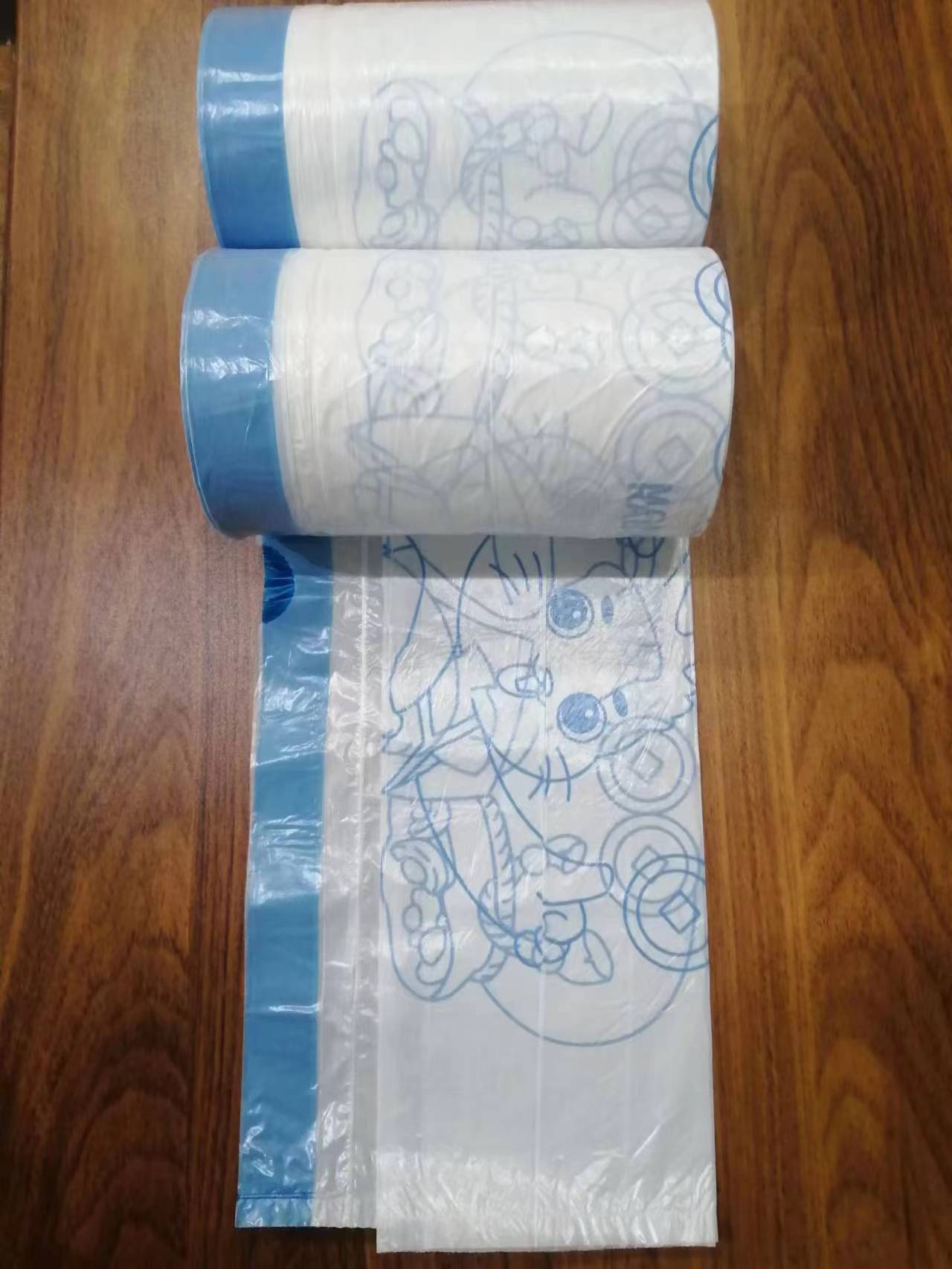 Bolsas de basura estampadas blancas con cordón azul Bolsas de basura estampadas blancas con cordón azul