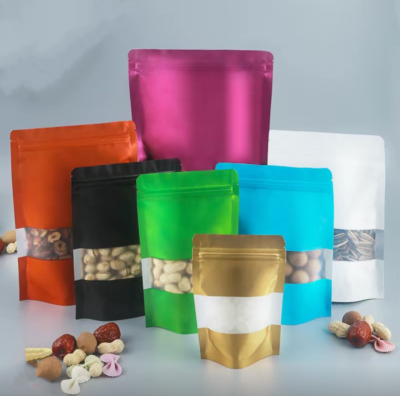 Saco Ziplock para embalagem de alimentos em folha de alumínio colorida