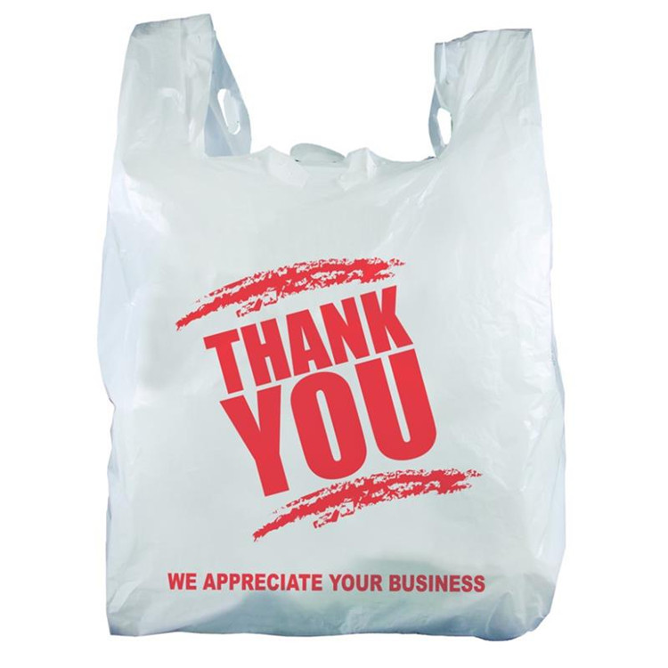 Camiseta de plástico impressa personalizada, sacolas de agradecimento
