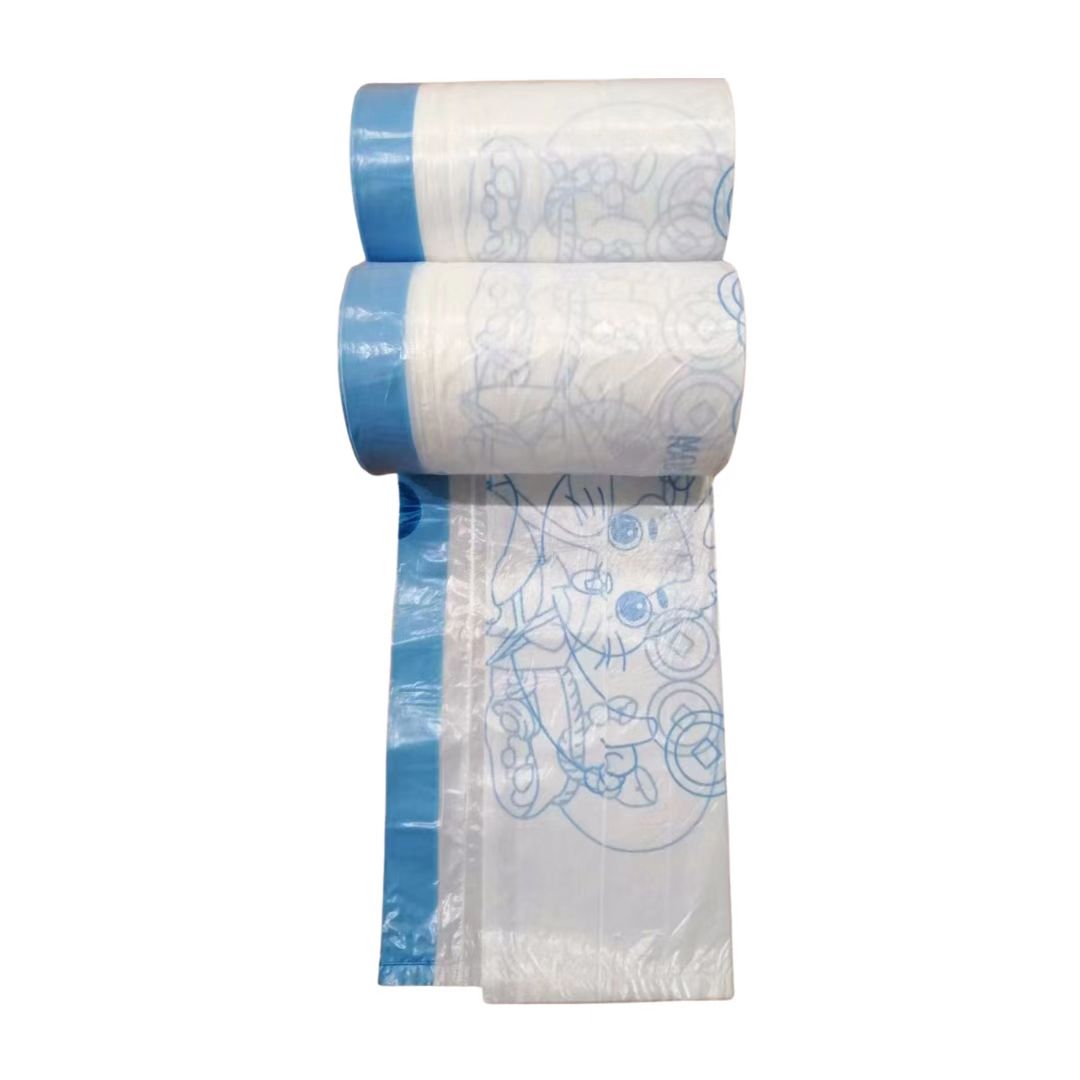 Bolsas de basura estampadas blancas con cordón azul