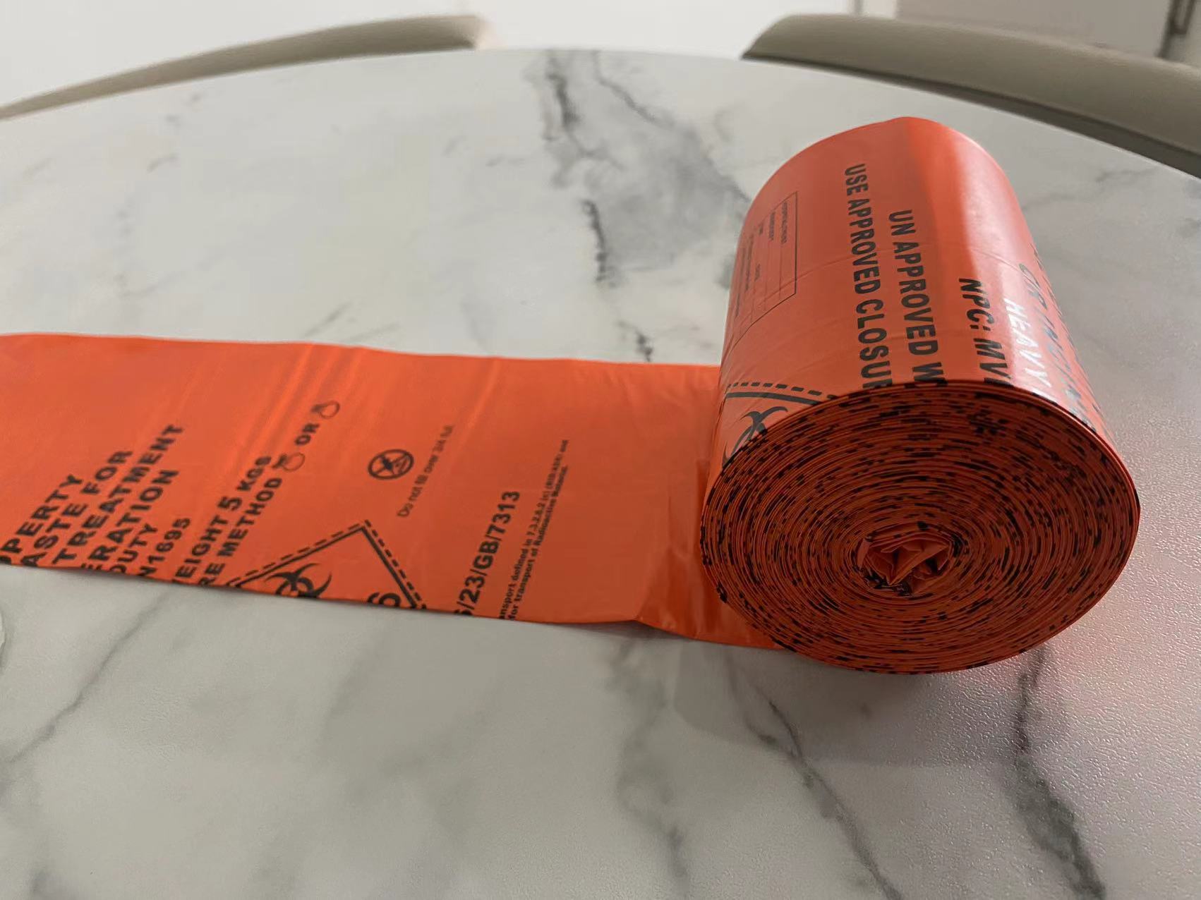 PE Disposal Medical Waste Plastic Trash Bags On Roll